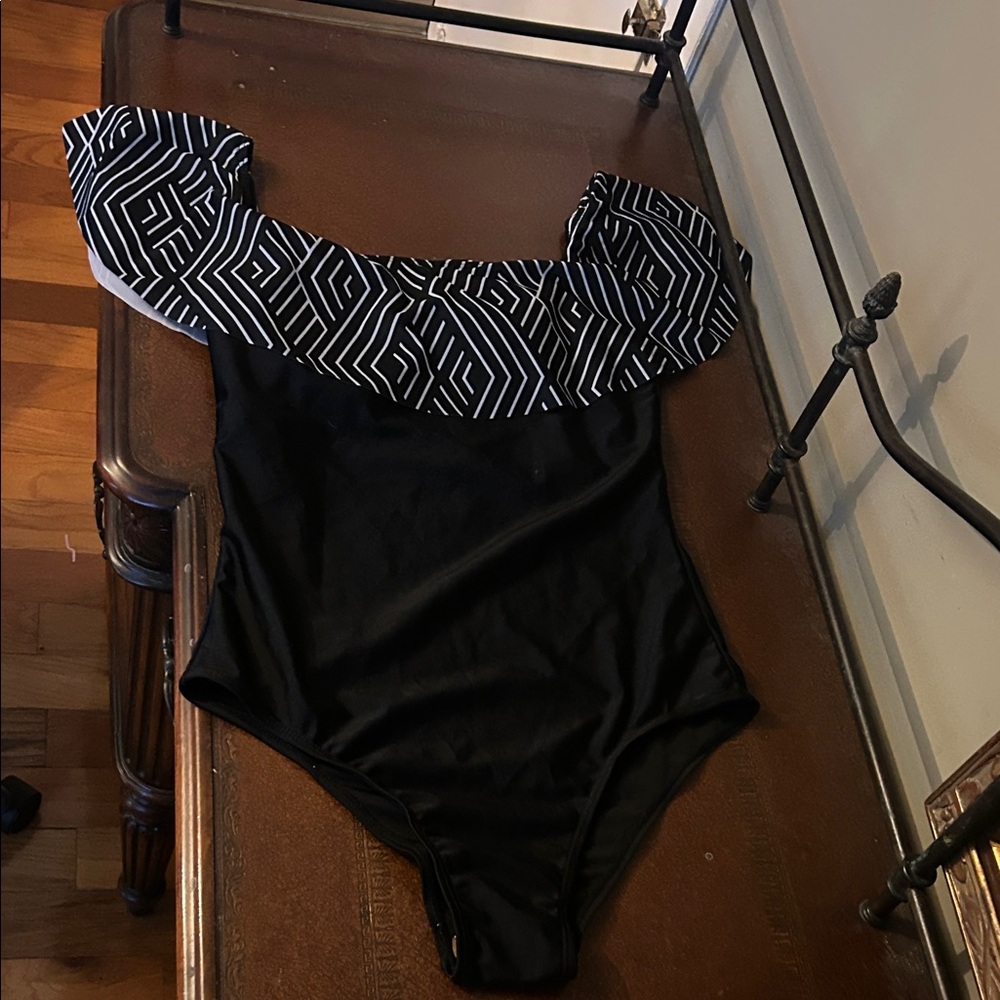 Elegant Black and White Off-Shoulder Women's One Piece